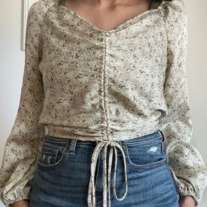 Satin Cream/Green Women's Blouse